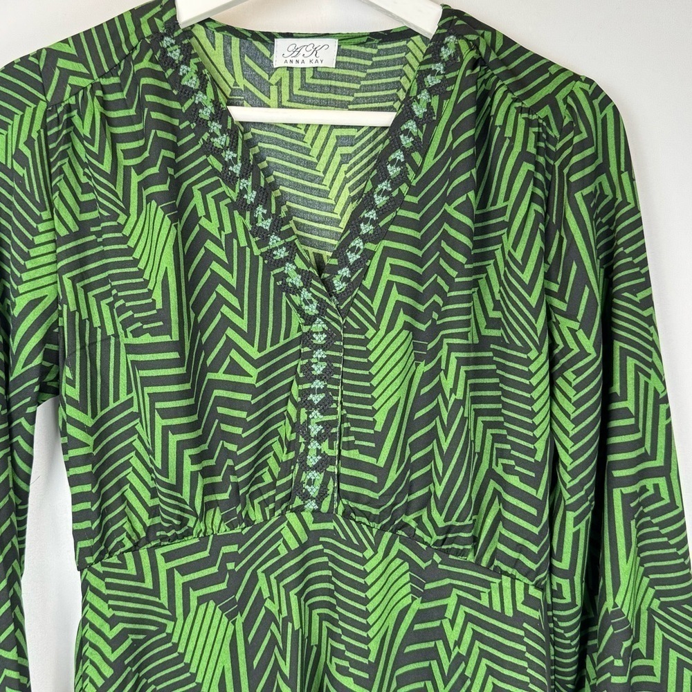 Anna Kay An’ge Orfyrie Dress Long Sleeves Green Tropical Print Lightweight Small - Picture 4 of 12
